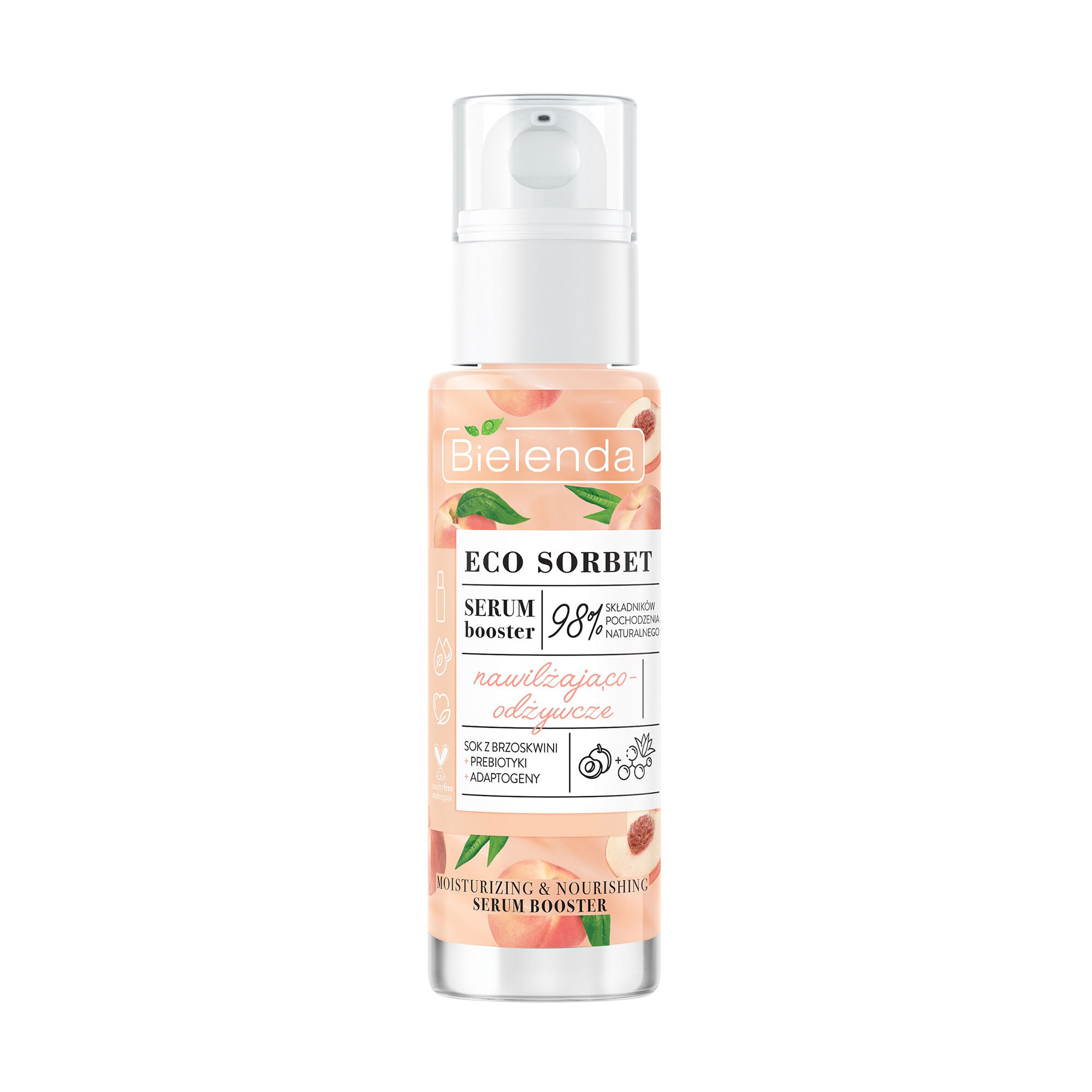 Зволожувальна та живильна сироватка-бустер для обличчя Bielenda Eco Sorbet Moisturizing &amp; Nourishing Serum Booster з екстрактом персика, 30 мл